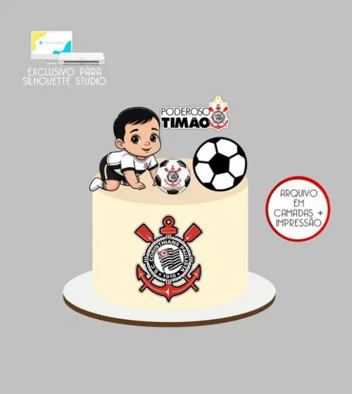 4016 - Arquivo Topo de Bolo Futebol Corinthians Menino Baby