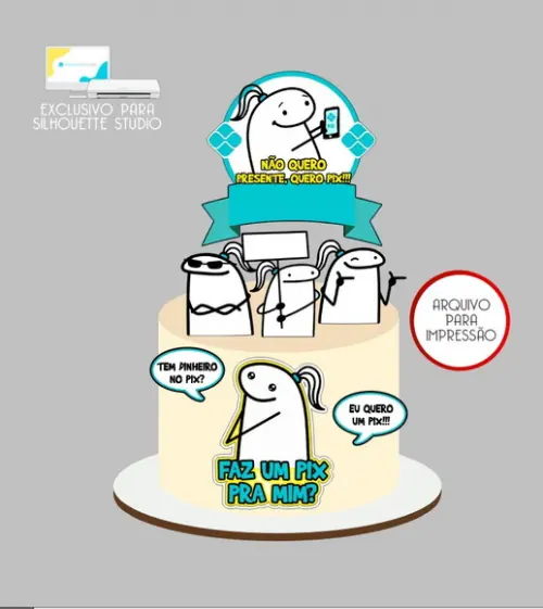 4029 - Arquivo Topo de Bolo Bento Flork Faz Um Pix Mulher