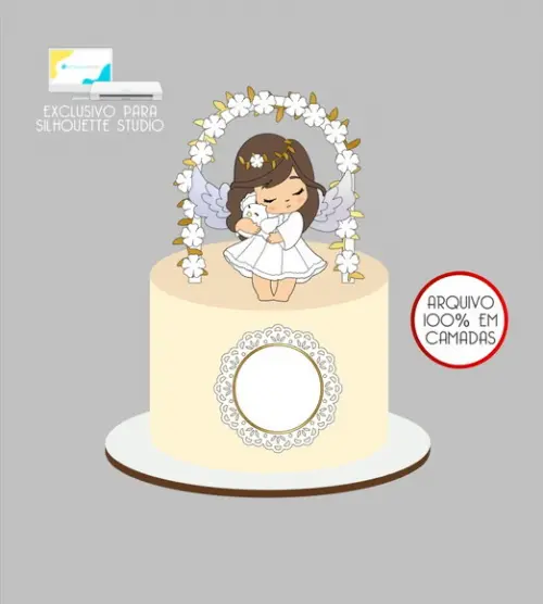 4031 - Arquivo Topo de Bolo Batizado Anjinha Menina