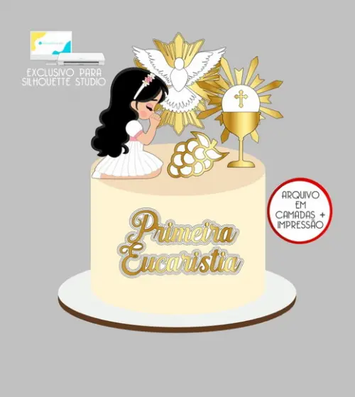 4049 - Arquivo Topo de Bolo Primeira Eucaristia Menina