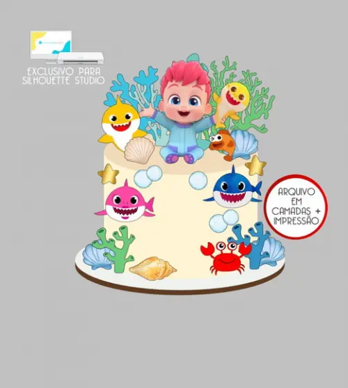 4045 - Arquivo Topo de Bolo Bebefinn Baby Shark