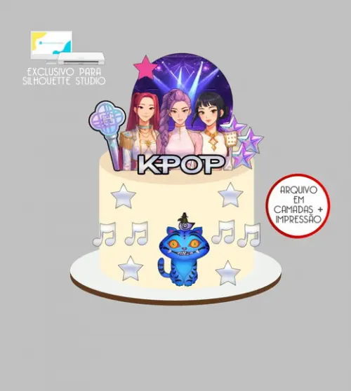 4043 - Arquivo Topo de Bolo Guerreiras do Kpop Demon Hunters