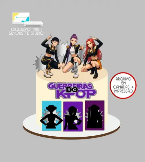 4056 - Arquivo Topo de Bolo Guerreiras do Kpop Demon Hunters