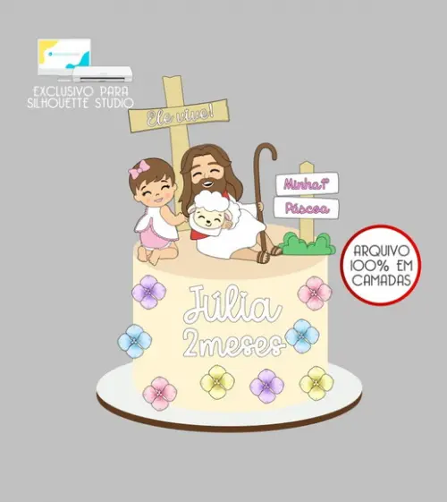 4054 - Arquivo Topo de Bolo Páscoa Cristã Menina Jesus