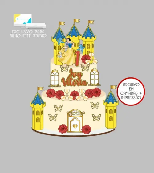 4065 - Arquivo Topo de Bolo a Branca de Neve Castelos 3d