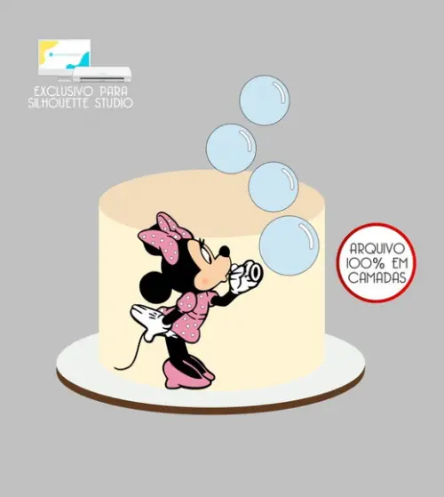 4075 - Arquivo Topo de Bolo Minnie Bolha de Sabão