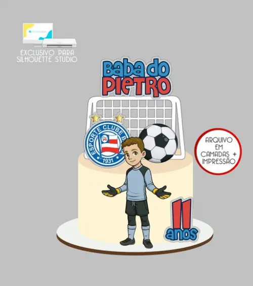 4076 - Arquivo Topo de Bolo Futebol Bahia Menino Goleiro