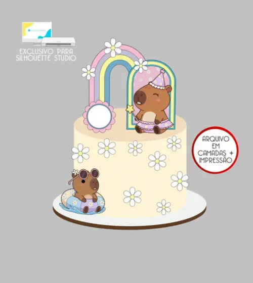 4079 - Arquivo Topo de Bolo Capivara Margaridas