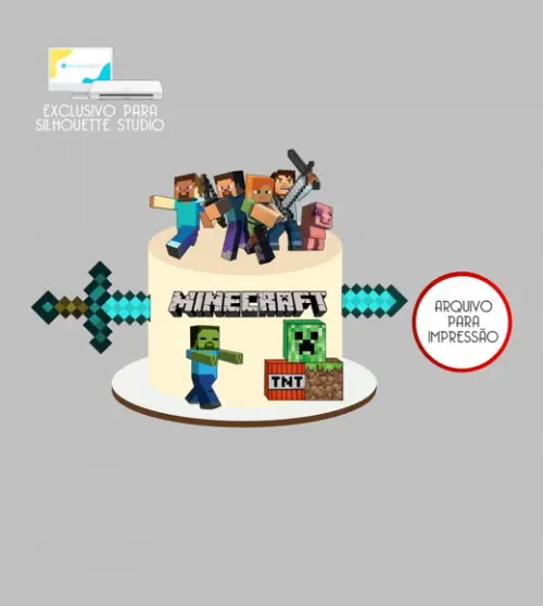 4084 - Arquivo Topo de Bolo Minecraft Cubos 3d