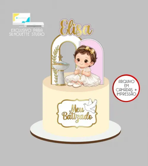 4103 - Arquivo Topo de Bolo Batizado Menina