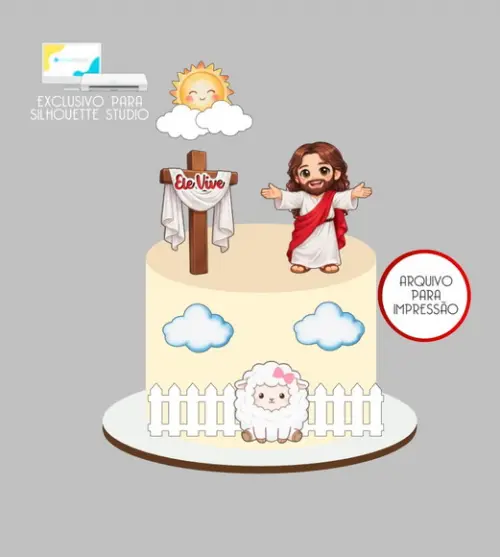 4110 - Arquivo Topo de Bolo Jesus Páscoa Cristã Ele Vive