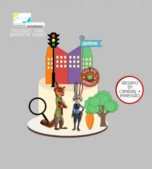 4129 - Arquivo Topo de Bolo Zootopia