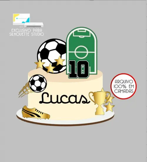 4127 - Arquivo Topo de Bolo Futebol Campo Taça