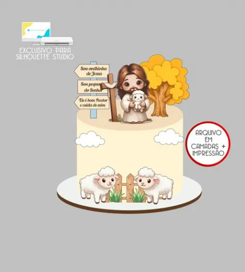 4151 - Arquivo Topo de Bolo Ovelha Ovelhinha de Jesus