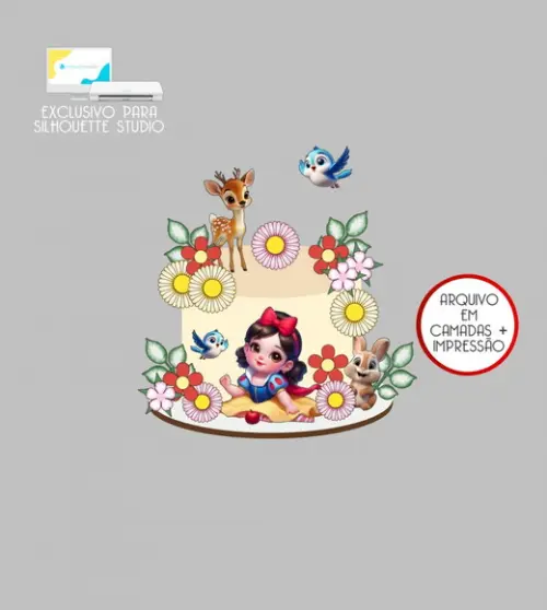 4162 - Arquivo Topo de Bolo a Branca de Neve Baby Margaridas