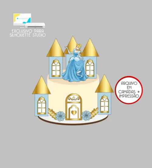 4168 - Arquivo Topo de Bolo Cinderela Castelos 3d