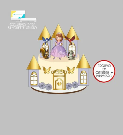 4170 - Arquivo Topo de Bolo Princesa Sofia Castelos 3d