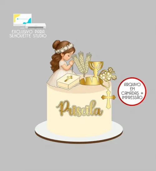 4176 - Arquivo Topo de Bolo Primeira Eucaristia Menina