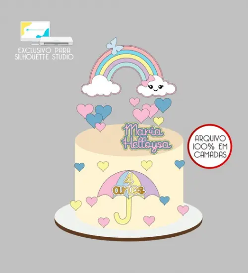 4179 - Arquivo Topo de Bolo Chuva de Bênçãos Arco-íris