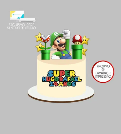 4190 - Arquivo Topo de Bolo Luigi Super Mario