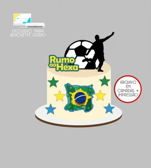 4202 - Arquivo Topo de Bolo Brasil Rumo ao Hexa Copa do Mund