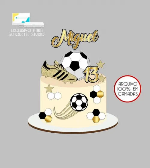 421 - Arquivo Topo de Bolo Futebol Bola 3d