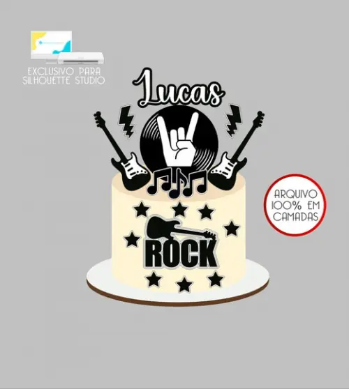 4216 - Arquivo Topo de Bolo Guitarra Rock And Roll
