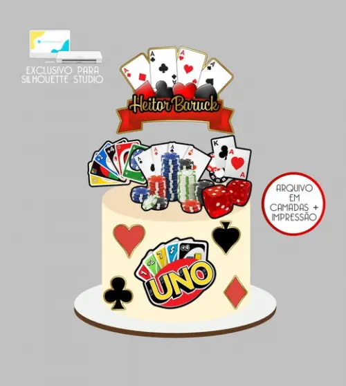 4234 - Arquivo Topo de Bolo Uno Cartas Baralho