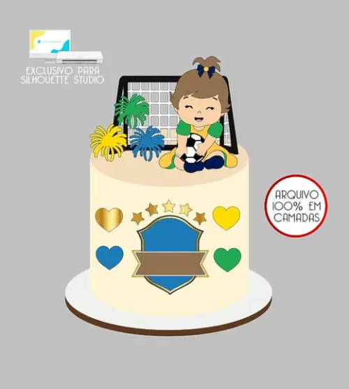 444 - Arquivo Topo de Bolo Copa do Mundo Brasil Menina