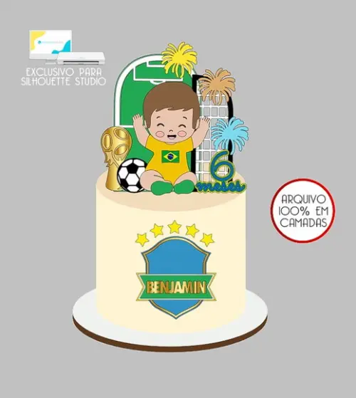 445 - Arquivo Topo de Bolo Copa do Mundo Brasil Menino