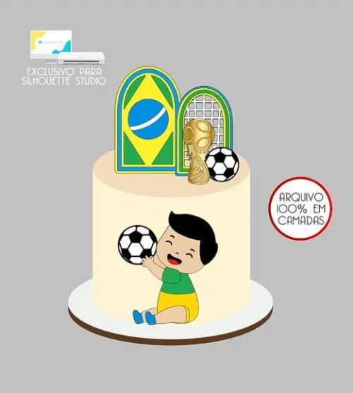 448 - Arquivo Topo de Bolo Copa do Mundo Brasil Menino