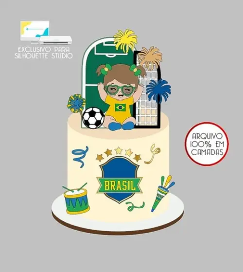 447 - Arquivo Topo de Bolo Copa do Mundo Brasil Menina