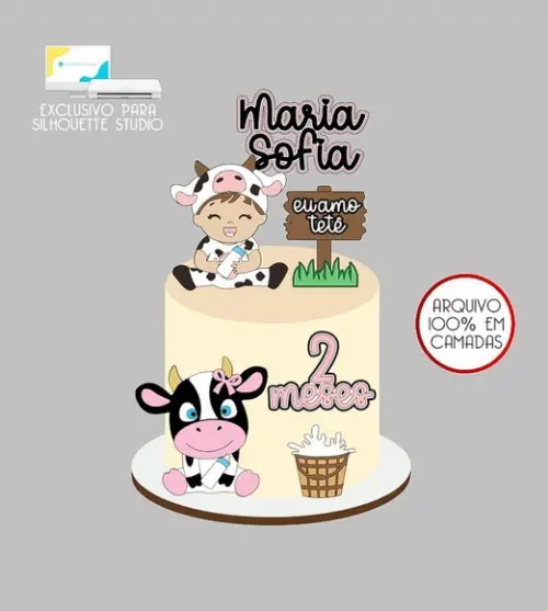 463 - Arquivo Topo de Bolo Vaquinha Eu Amo Tetê