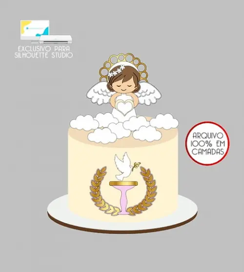 47 - Arquivo Topo de Bolo Batizado Anjinha Menina