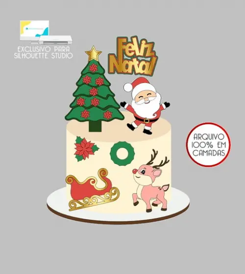 477 - Arquivo Topo de Bolo Natal Papai Noel
