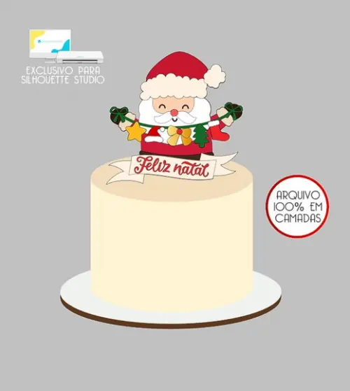 483 - Arquivo Topo de Bolo Natal Papai Noel