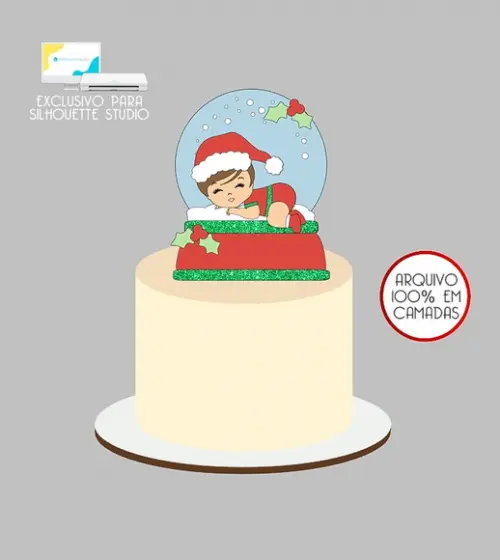 481 - Arquivo Topo de Bolo Natal Menina Baby Dormindo