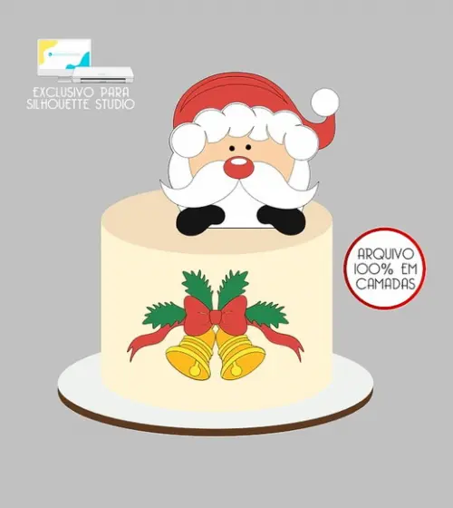 488 - Arquivo Topo de Bolo Natal Papai Noel