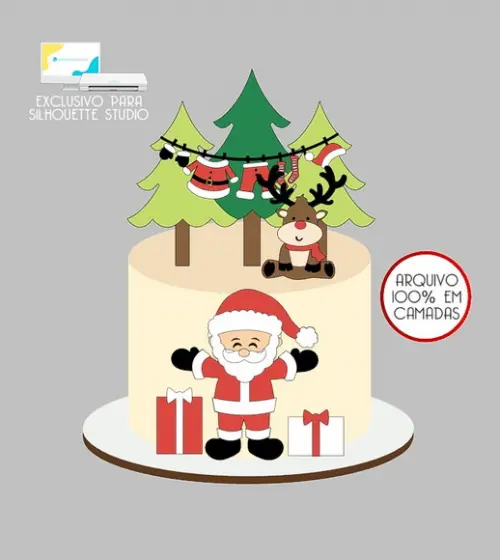 487 - Arquivo Topo de Bolo Natal Papai Noel