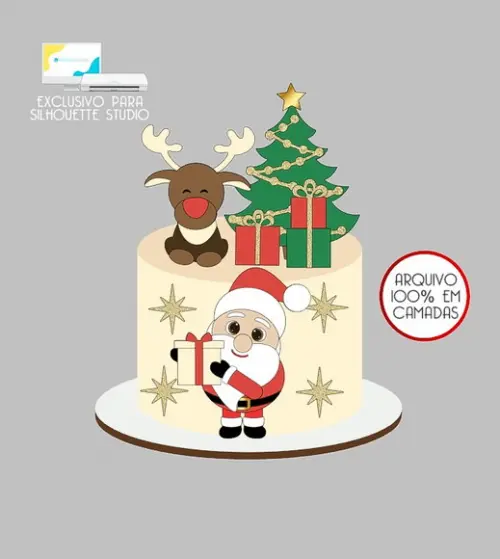 485 - Arquivo Topo de Bolo Natal Papai Noel