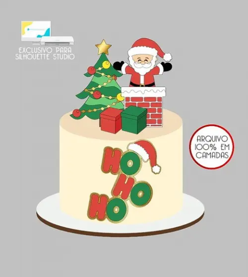 493 - Arquivo Topo de Bolo Natal Papai Noel Chaminé
