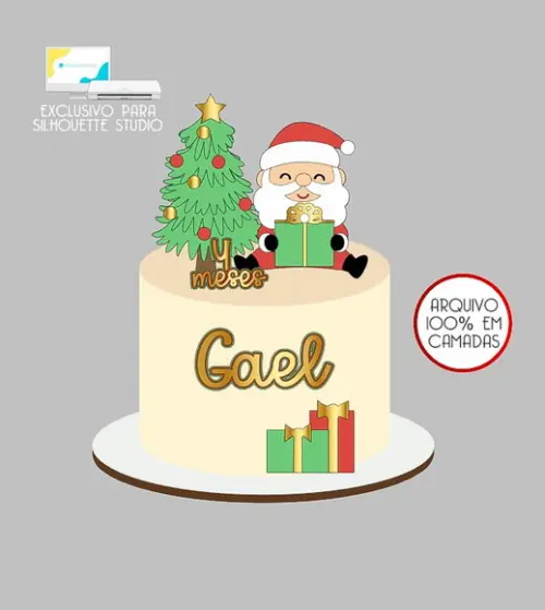490 - Arquivo Topo de Bolo Natal Papai Noel