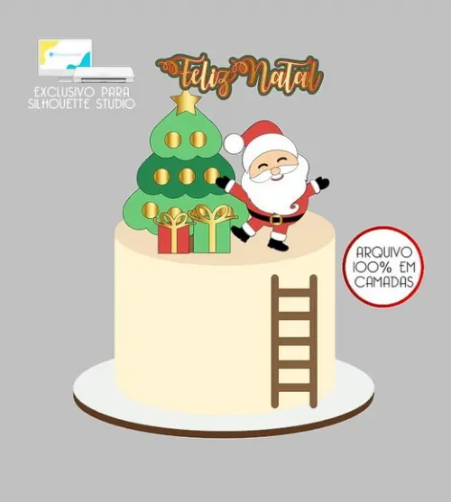 492 - Arquivo Topo de Bolo Natal Papai Noel
