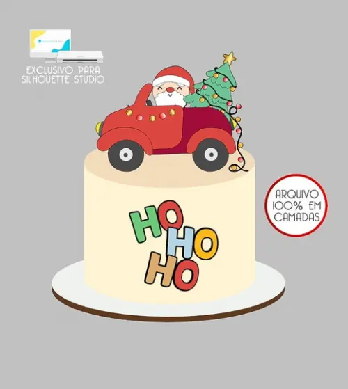 500 - Arquivo Topo de Bolo Natal Fusca Papai Noel