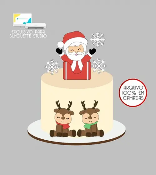 496 - Arquivo Topo de Bolo Natal Papai Noel Renas
