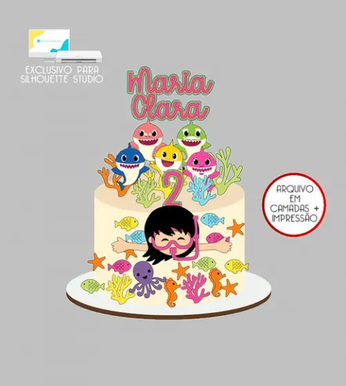 508 - Arquivo Topo de Bolo Baby Shark Menina