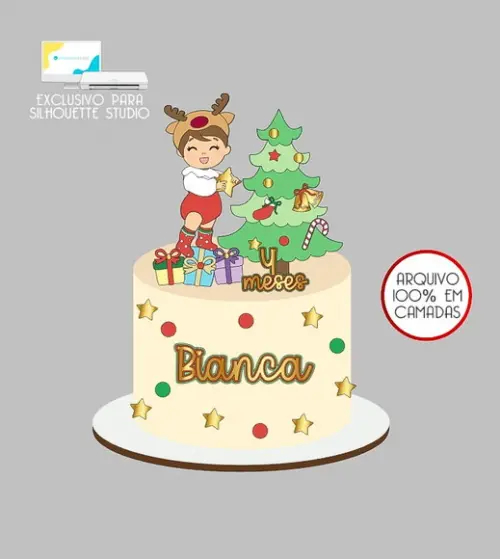 518 - Arquivo Topo de Bolo Natal Menina Presentes
