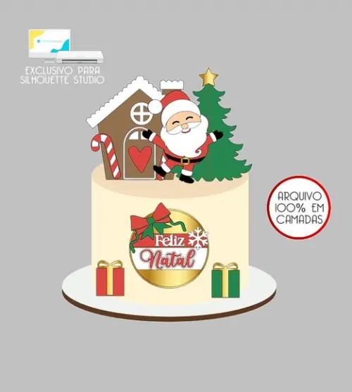 515 - Arquivo Topo de Bolo Natal Papai Noel