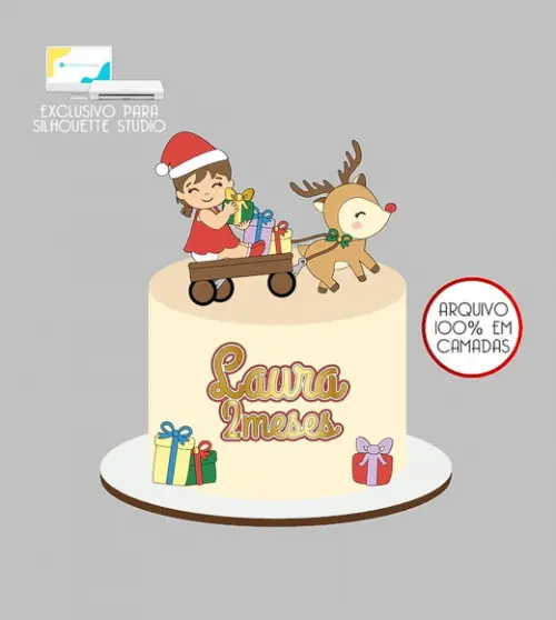 517 - Arquivo Topo de Bolo Natal Menina Rena