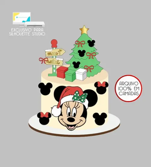 513 - Arquivo Topo de Bolo Minnie Natal